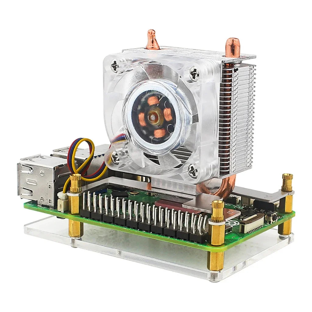 ICE Tower CPU Cooling Fan for Raspberry Pi 5B pi5 Cooler U-Shaped Copper Tube, Cooling Fins, RGB LED Fan, Super Heat Dissipation