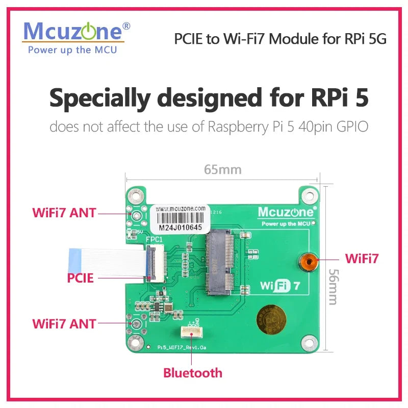 (model:MPW7) Raspberry Pi 5 PCIE to M.2 WiFi7 Module,BE200,AX210,AX200,support google TPU,WiF6E Custom  Custom