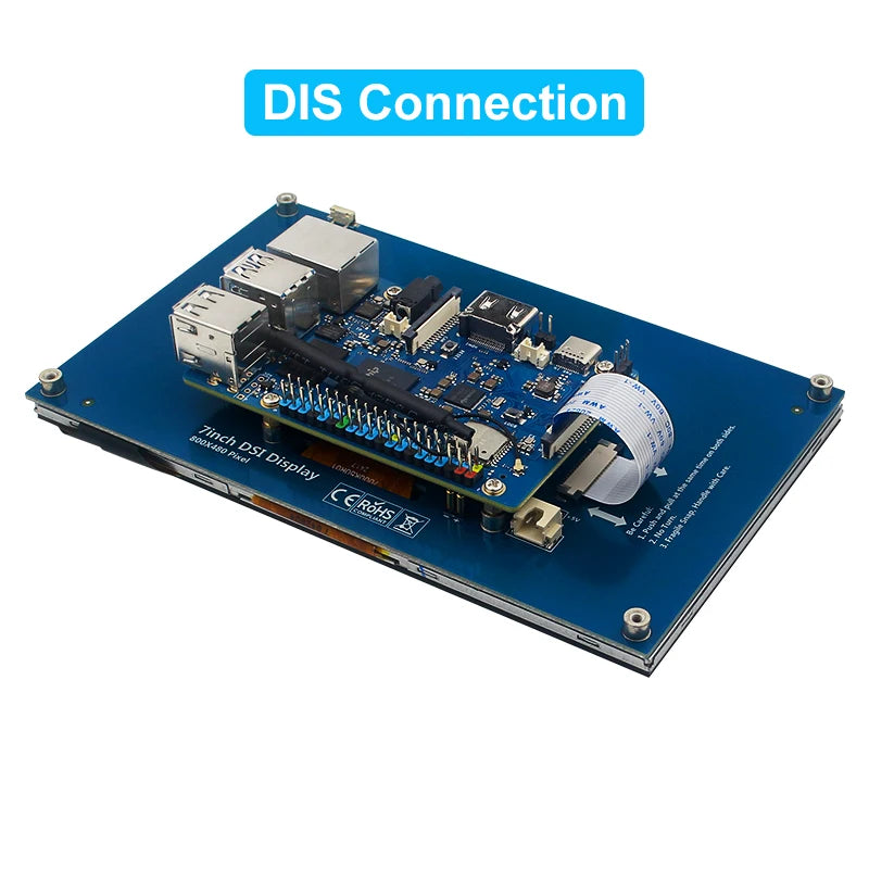 Caturda 7 Inch DSI Touch Screen IPS Display 800*480 MIPI CSI Cable Holder for Raspberry Pi 5 4B 3B+ 3B