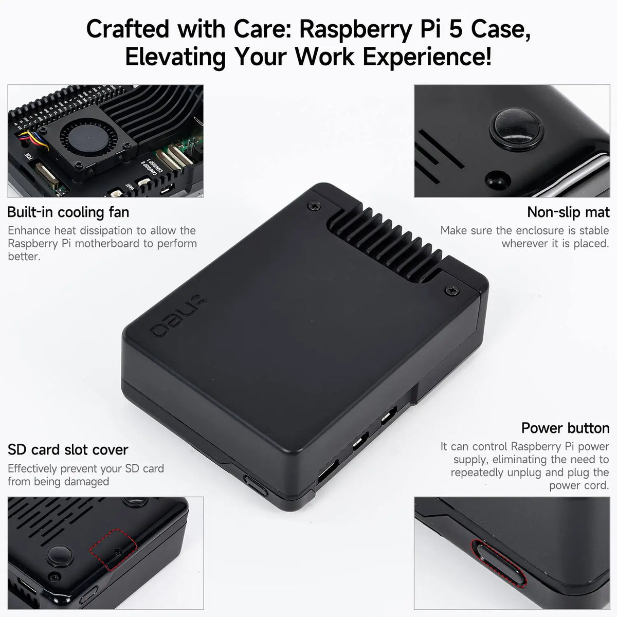 Raspberry Pi 5 Argon NEO 5 Aluminum Case Built-in PWM Fan Side Exhaust Vent Cooling Shell M.2 Support Solid State