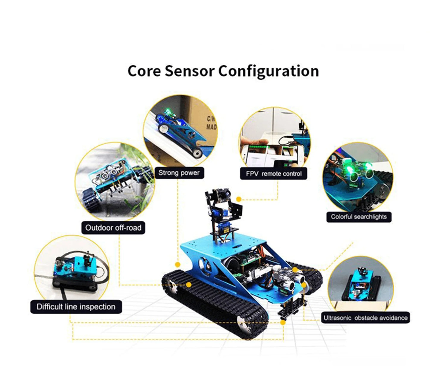 Custom custom Ai Vision Maker Stem Onderwijs Raspberry Pi G1 Smart Tank Robot Auto Kit Met Wifi Camera Manufacturer