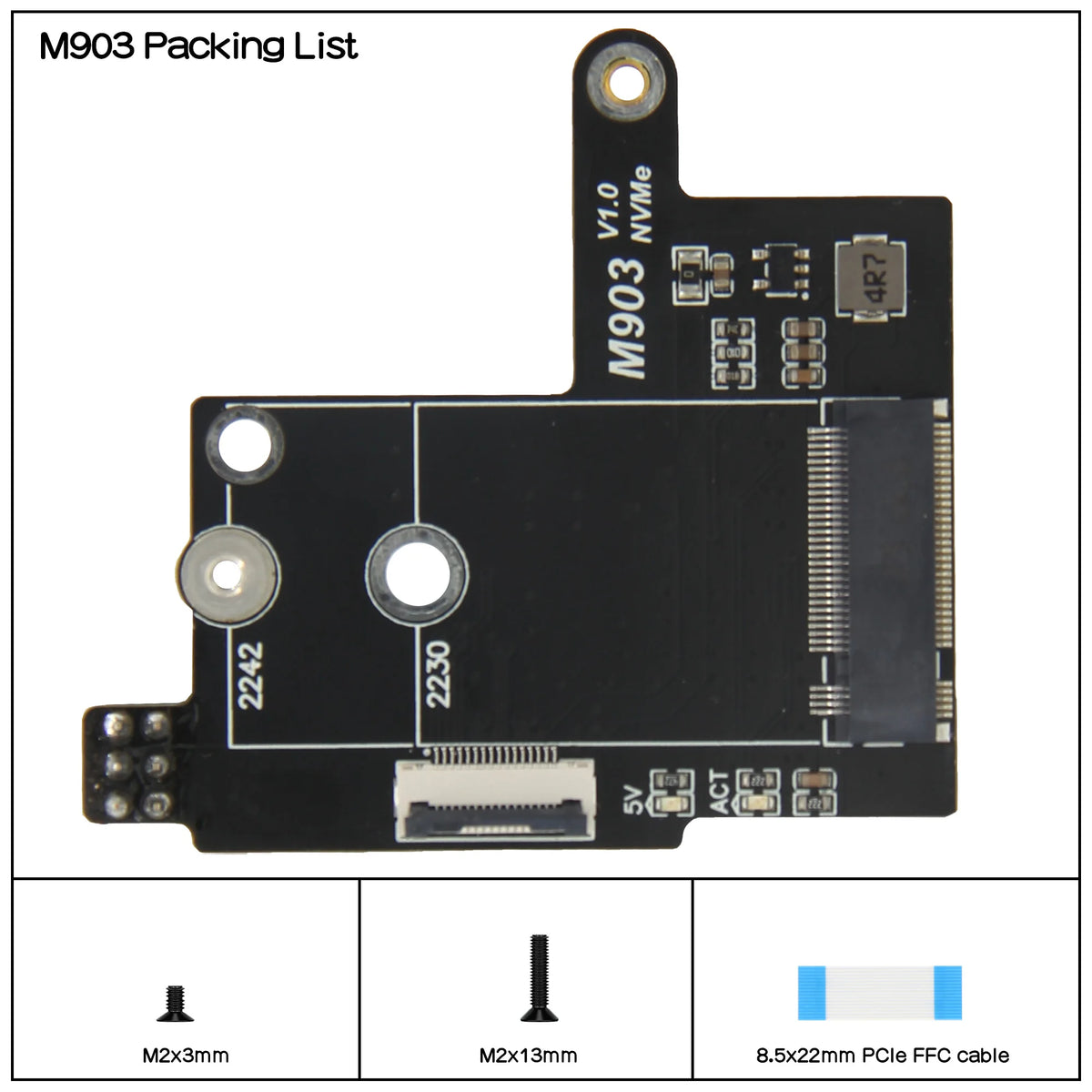 Custom  M903 Pcie M.2 NVMe SSD 2242 Board for Raspberry Pi 5