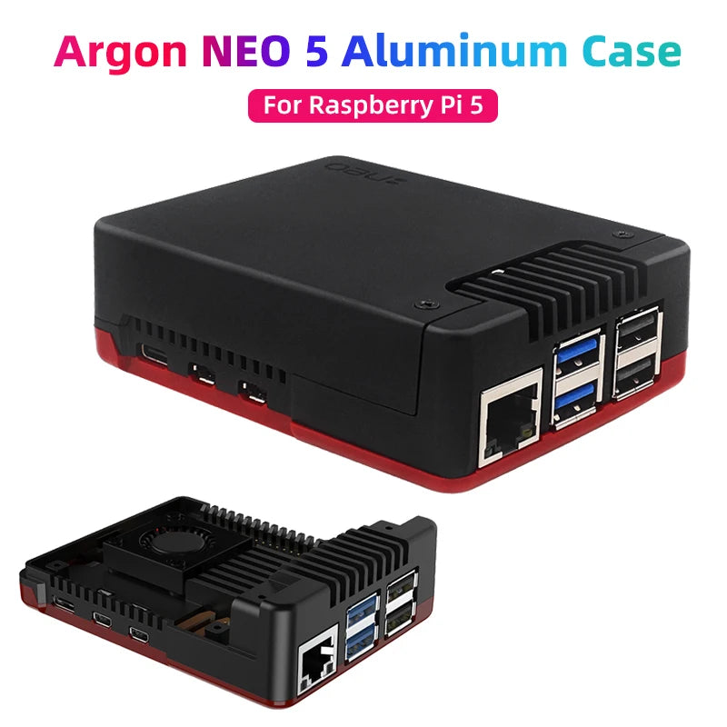 Raspberry Pi 5 Argon NEO 5  Aluminum Case Built-in 30mm PWN Fan Passive Cooling Fins Exhaust Vent for RPI 5 Pi5 BRED Case Shell