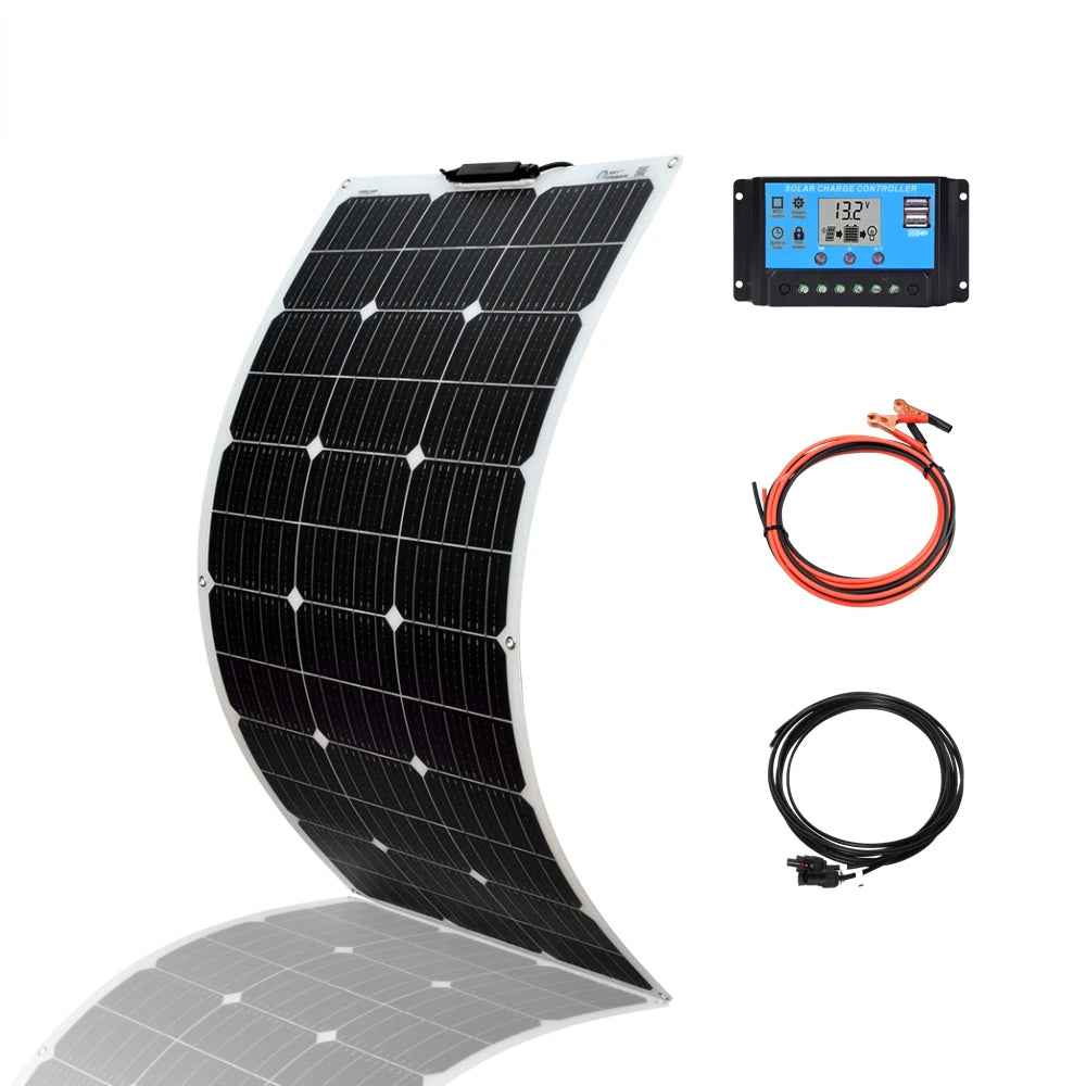 Custom Monocrystalline Solar Panel 18V 100W 200W Solar Panes Kit Off Grid System For Home Roof RV Boat 12V 24V Battery Charger Manufacturer