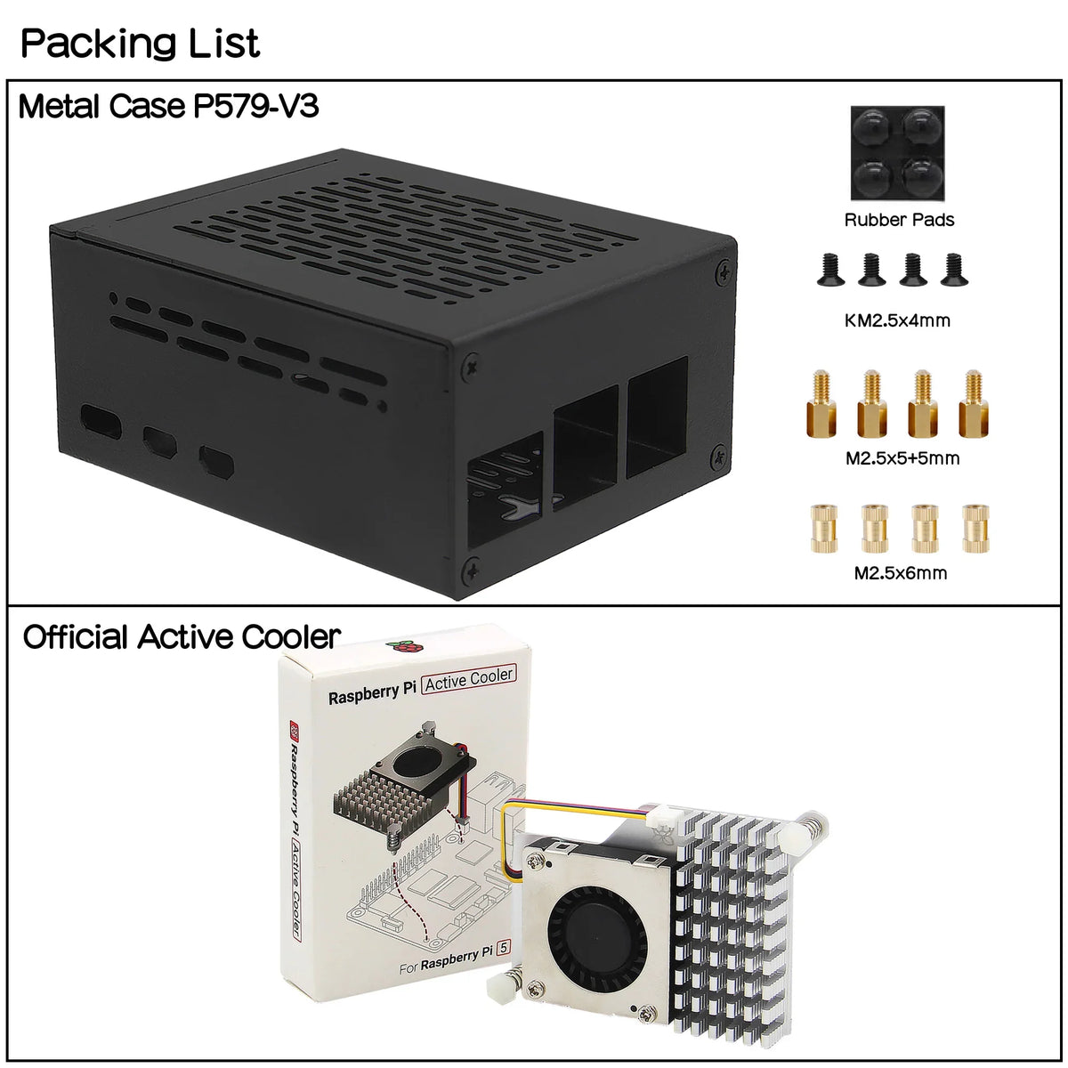 Metal Case P579 with Active Cooler for Raspberry Pi 5 & X1000 / X1001 / X1003 / X1004 / M901 PCIe HAT