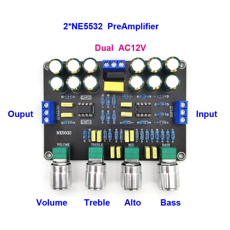 Stereo Preamplifier Board Audio HiFi Amprifier Dual NE5532 Preamp Treble Bass Tone Control Pre Amplifier pcb assembly customize