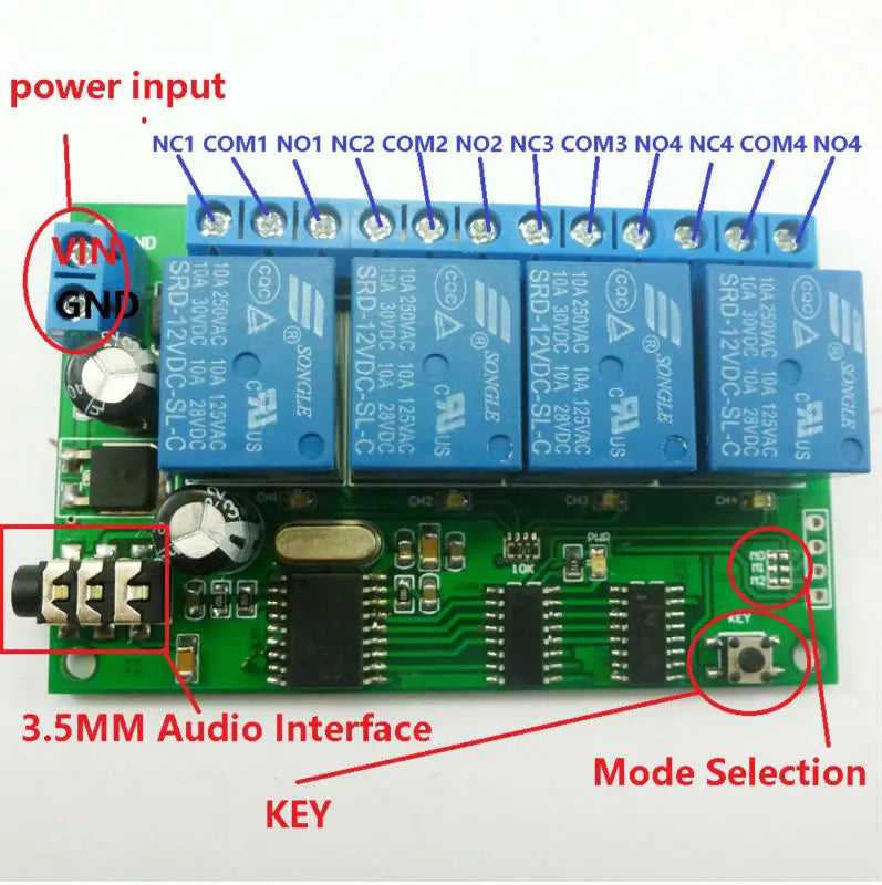 Custom OEM AD22B04 DC 12V 4ch MT8870 DTMF Tone Signal Decoder Phone Voice Remote Control Relay Switch Module Manufacturer