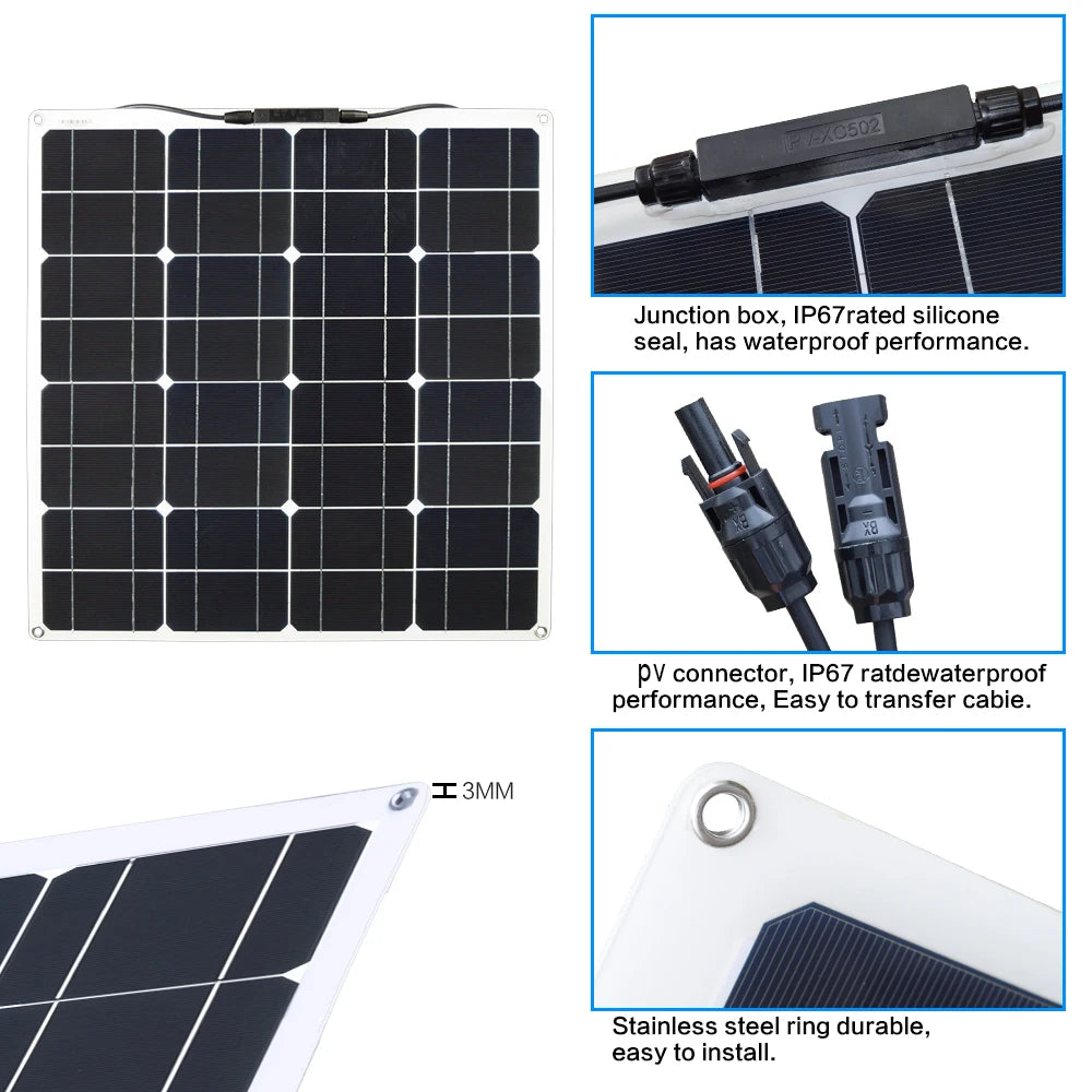 Custom Solar Panel Kit 100W 12V High Efficiency Monocrystalline Cell 2pcs 16V 50 Watt Panel Solar For Home Roof RV Car Boat Manufacturer