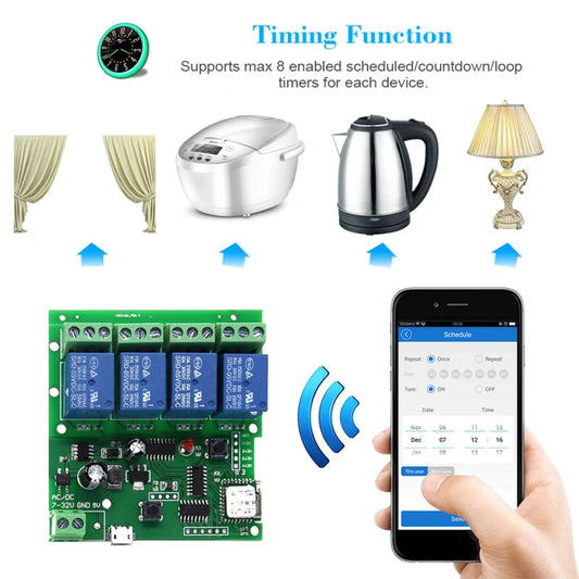 Custom Lonten 4CH Smart Remote Control Module RF Receive 5V-220V 10A Relays WIFI Wireless Switch Home eWeLink APP Work With Alexa Googl Manufacturer