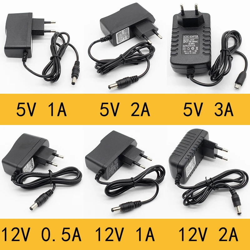 Custom 1pcs 100-240V AC to DC Power Adapter Supply Charger adapter 5V 12V 1A 2A 0.5A EU Plug 5.5mm x 2.5mm/5v3aDC Plug Micro USB Manufacturer