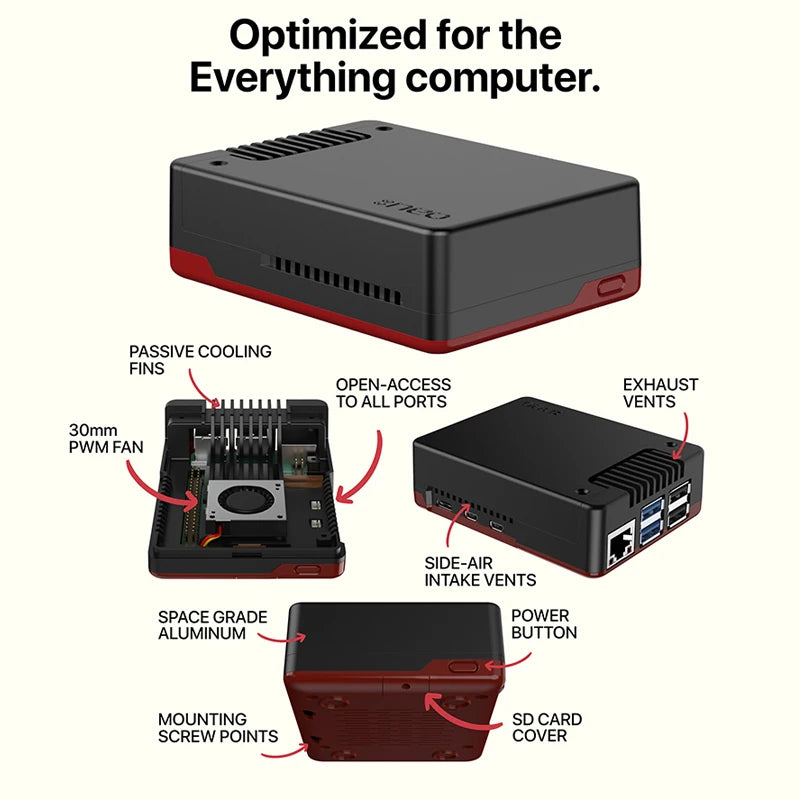 Raspberry Pi 5 Argon NEO 5  Aluminum Case Built-in 30mm PWN Fan Passive Cooling Fins Exhaust Vent for RPI 5 Pi5 BRED Case Shell