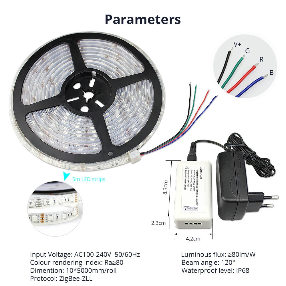 Custom Zigbee ZLL Driver With 5M LED Strip RGB Low Voltage Control by Echo Plus Directly zigbee LED Strip Manufacturer