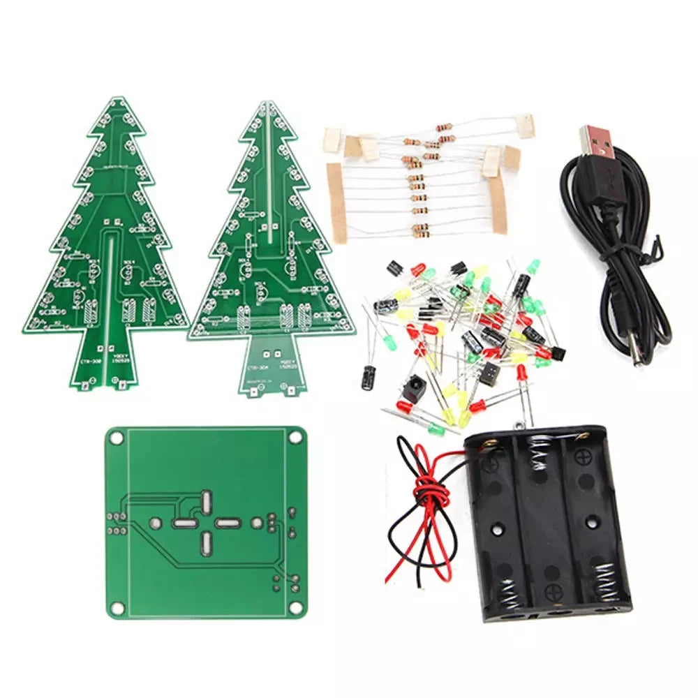 Custom 3D Christmas Tree DIY Kits 7 Color Light Flash LED Circuit Christmas Trees Xmas LED Colorful LED kit Manufacturer