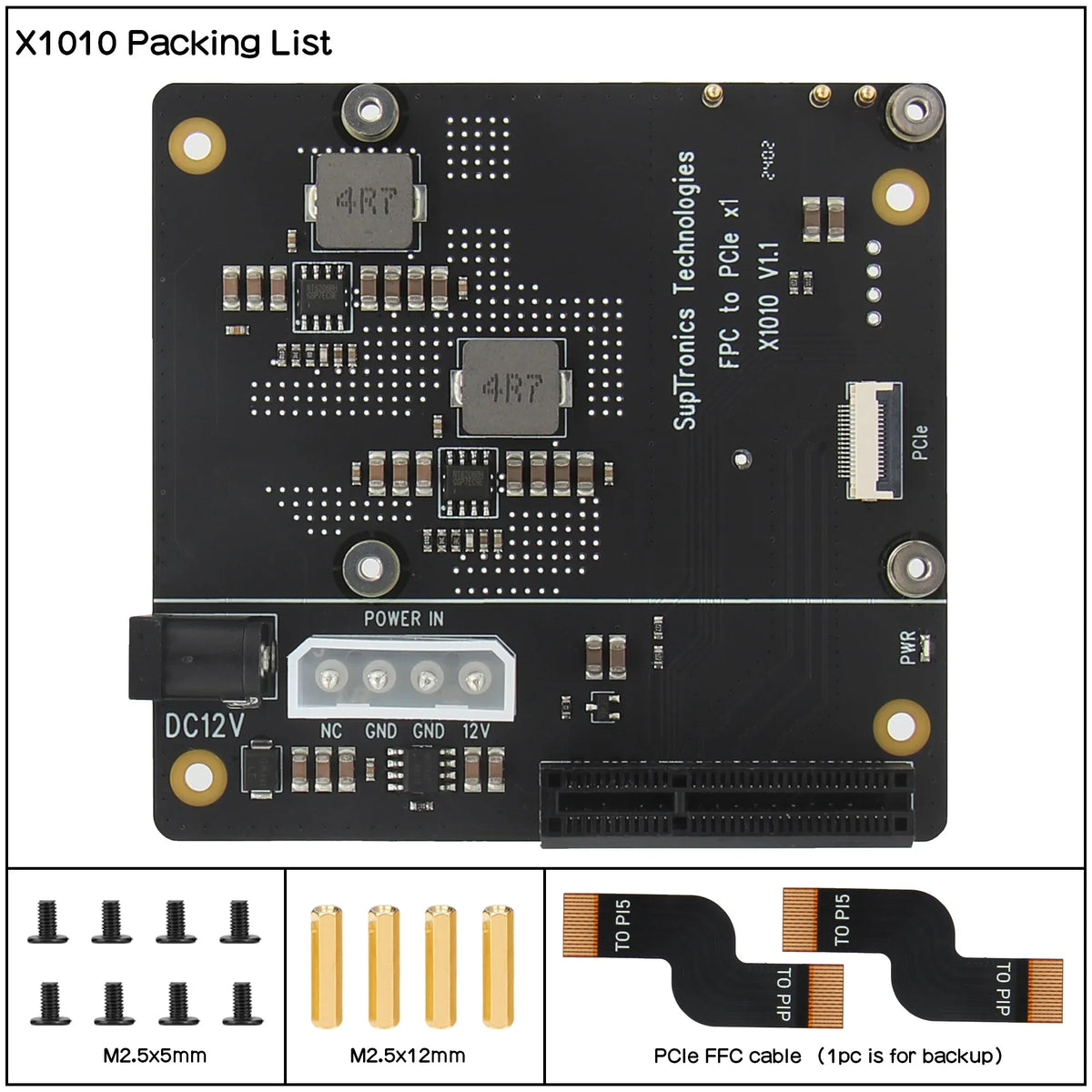 X1010 V1.1 PCIe FFC Connector to Standard PCIe x4 slot Expansion Board for Raspberry Pi 5