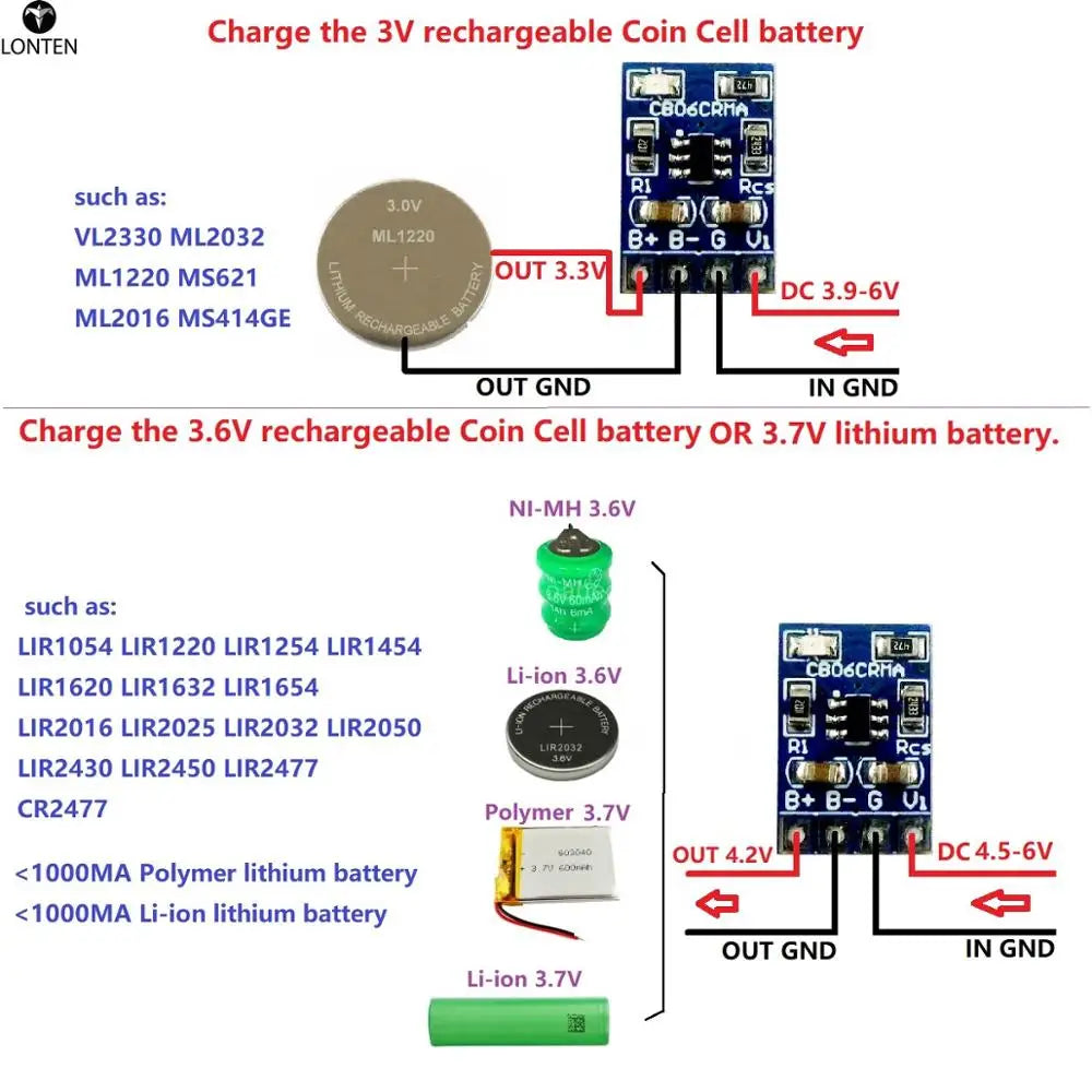 Custom 3V 3.6V NI-MH Ni-CD Li-ion Polymer Coin Cell Rechargeable lithium battery Charger for VL2330 ML2032 1220 LIR2016 2025 2032 2050 Manufacturer