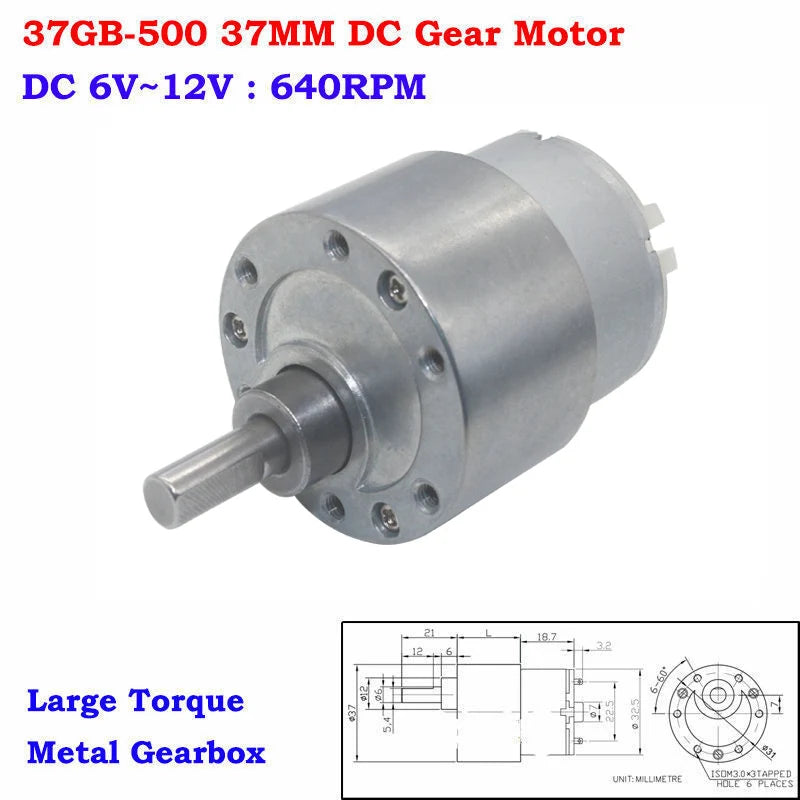 Custom DC 6V~12V 640RPM Large Torque Micro Full Metal Steel Gearbox Gear Reducer Motor Large Torque D-shaft DIY Robot Car Manufacturer