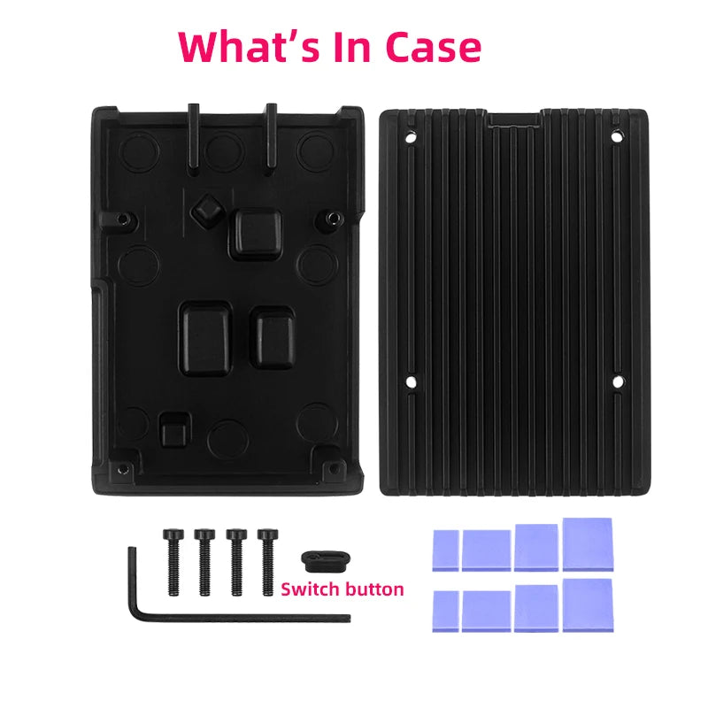 Raspberry Pi 5 Aluminum Case Passive Cooling Shell with Silicone Heat Sinks Switch Button Silent Heat Dissipation for RPI 5 Pi5