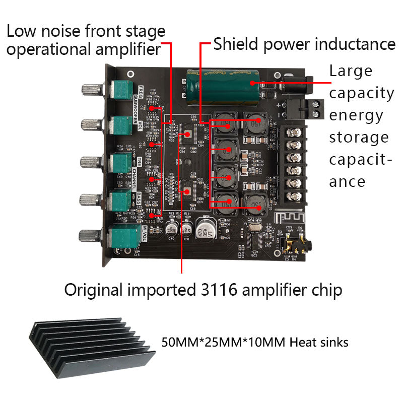 2*50W+100W TPA3116D2 Power Subwoofer Amplifier Board 2.1 Channel Class D TPA3116 Audio Stereo Equalizer Amp pcb assembly Customize