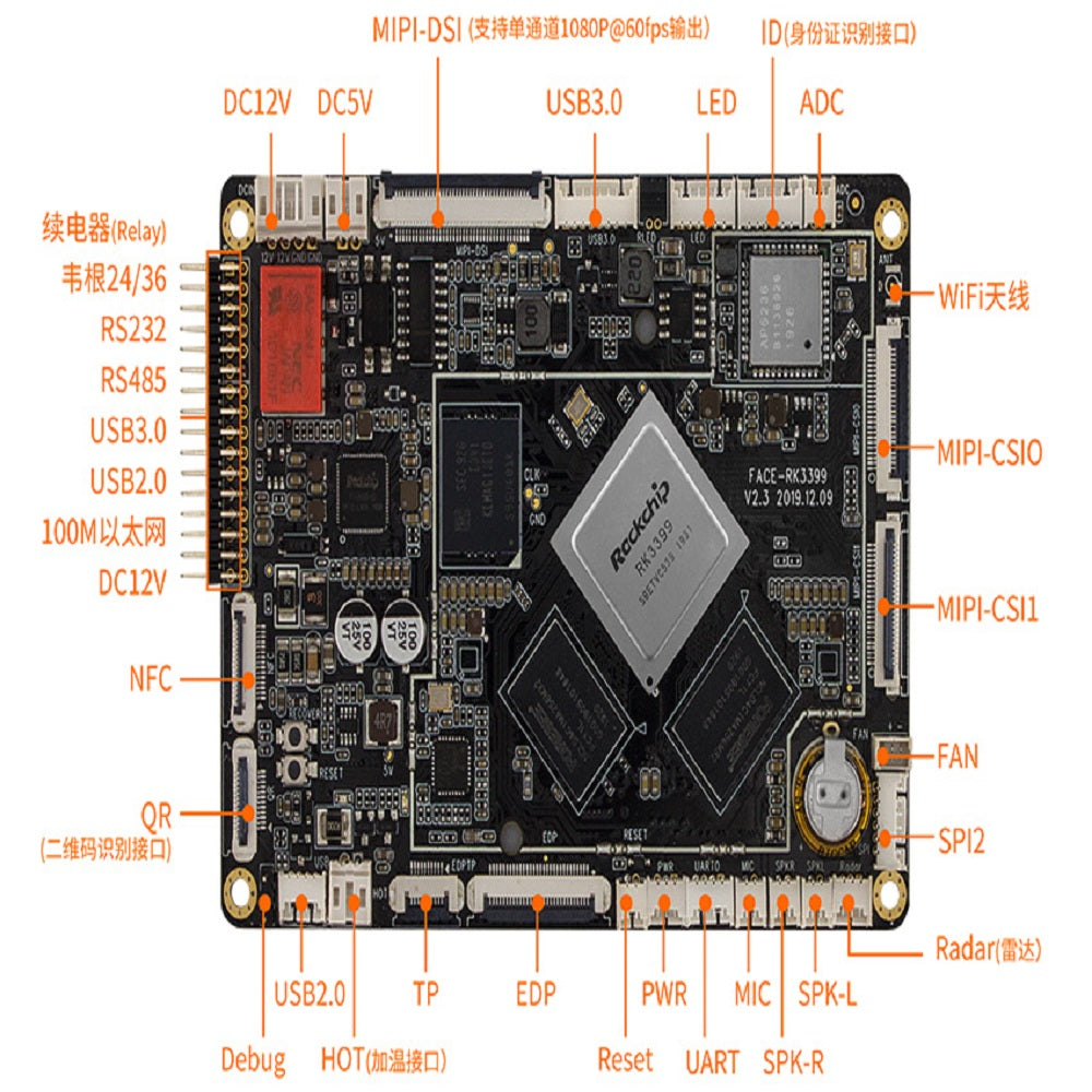 Custom Firefly Face-RK3399 Face Recognition Rockchip RK3399 2GB LPDDR4 16GB eMMC 5.1 Six-core 64-bit Processor 1.8GHz Custom PCB