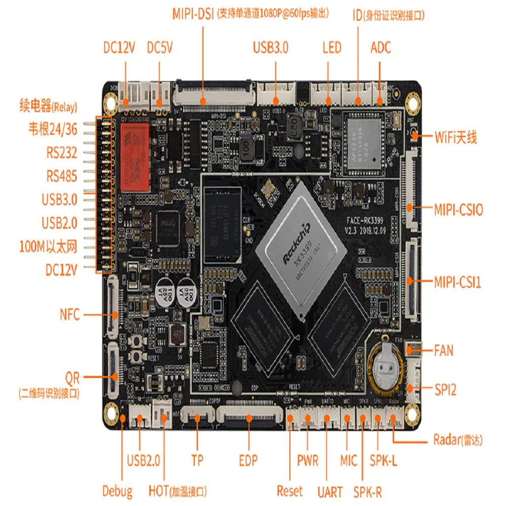 Custom Firefly Face-RK3399 Face Recognition Rockchip RK3399 2GB LPDDR4 16GB eMMC 5.1 Six-core 64-bit Processor 1.8GHz Custom PCB Manufacturer