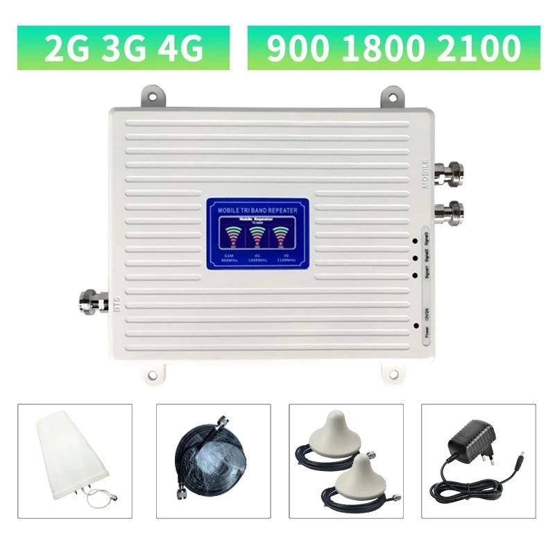 Custom Cellular Repeater GSM DCS WCDMA 900 1800 2100 Tri Band 2G 3G 4G Signal Booster Mobile Signal Amplifier 2 Indoor Antennas Set Manufacturer