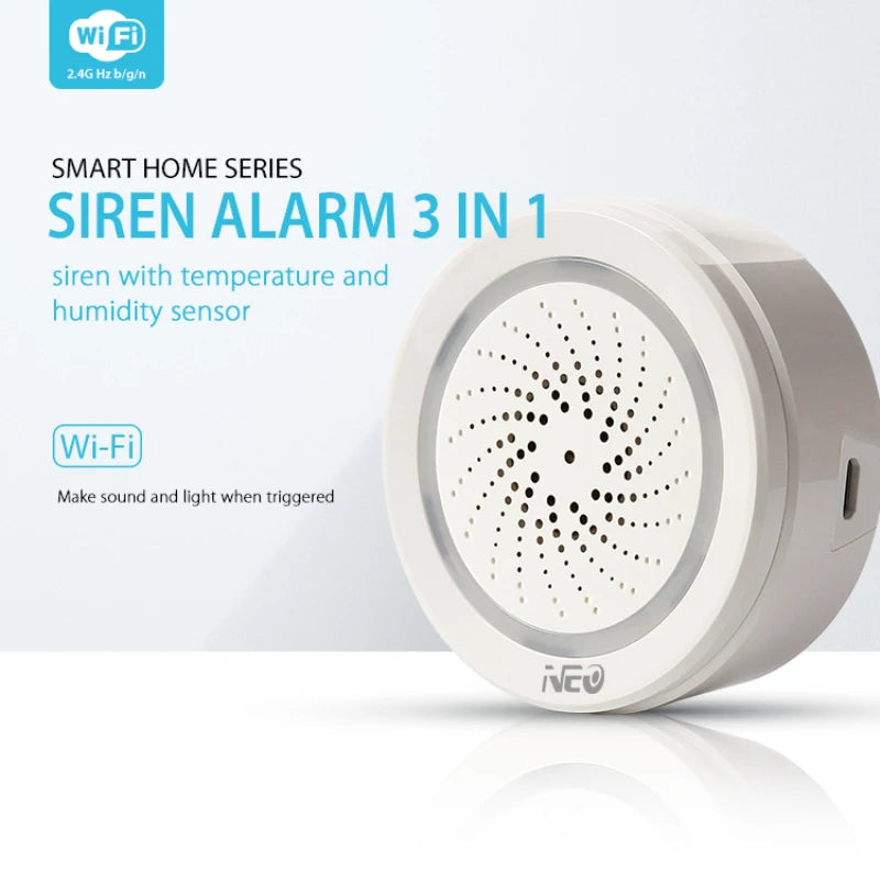 Custom Lonten Smart Wireless WiFi Siren Alarm Sensor USB Power Via iOS Android APP Notification Plug And Play No HUB Requirement Manufacturer