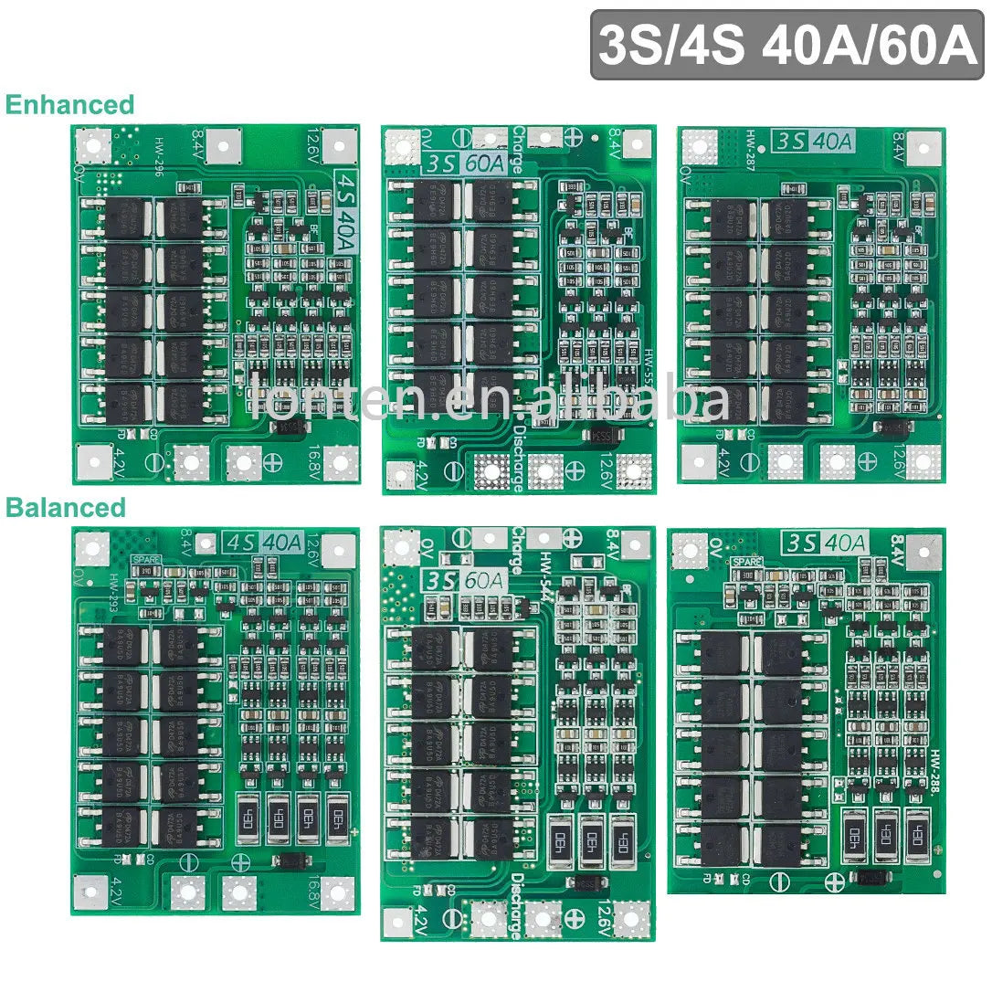 Custom 3S/4S 40A/60A Li-ion Lithium Battery Charger Protection Board 18650 BMS For Drill Motor Enhance/Balanced 11.1V/12.6V/14.8V/16.8V Manufacturer