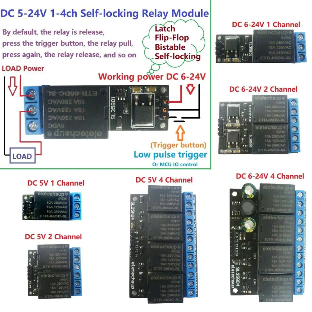 Custom OEM 5V 12V 1-4CH Flip-Flop Latch Relay Module Bistable Self-loc ...