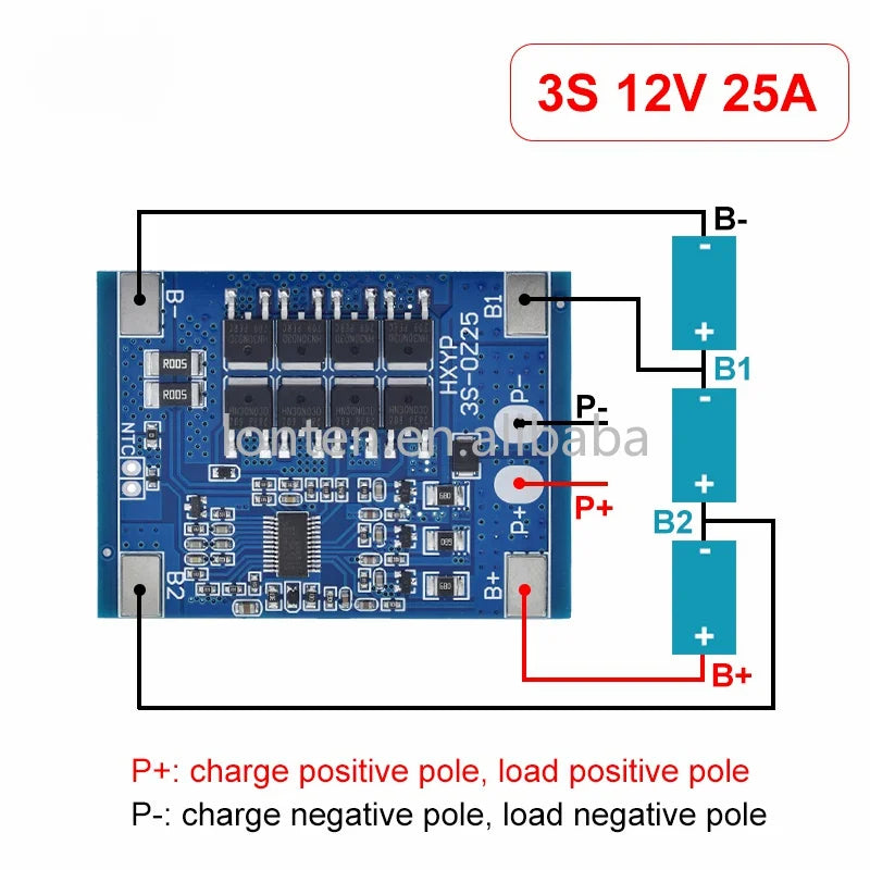Custom 3S 12V 15A / 20A BMS 18650 Lithium Battery Protection Board 11.1V 12.6V Anti-overcharge With Balance And Temperature Control Manufacturer