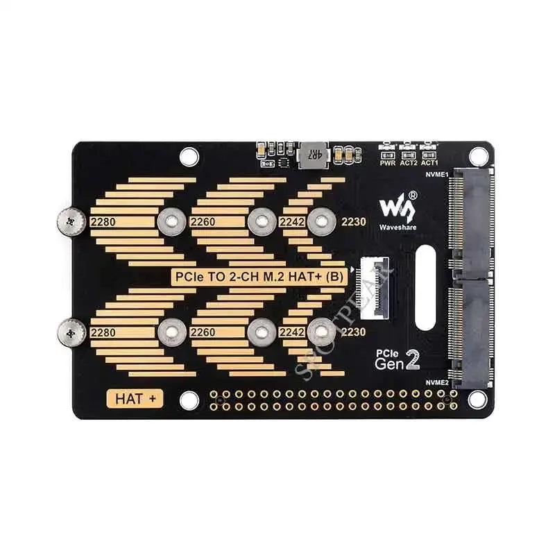 Custom Raspberry Pi 5 PCIe to 2CH M.2 NVMe SSD Adapter Board HAT (B) Pi5-PCIe-2280-2242-2230