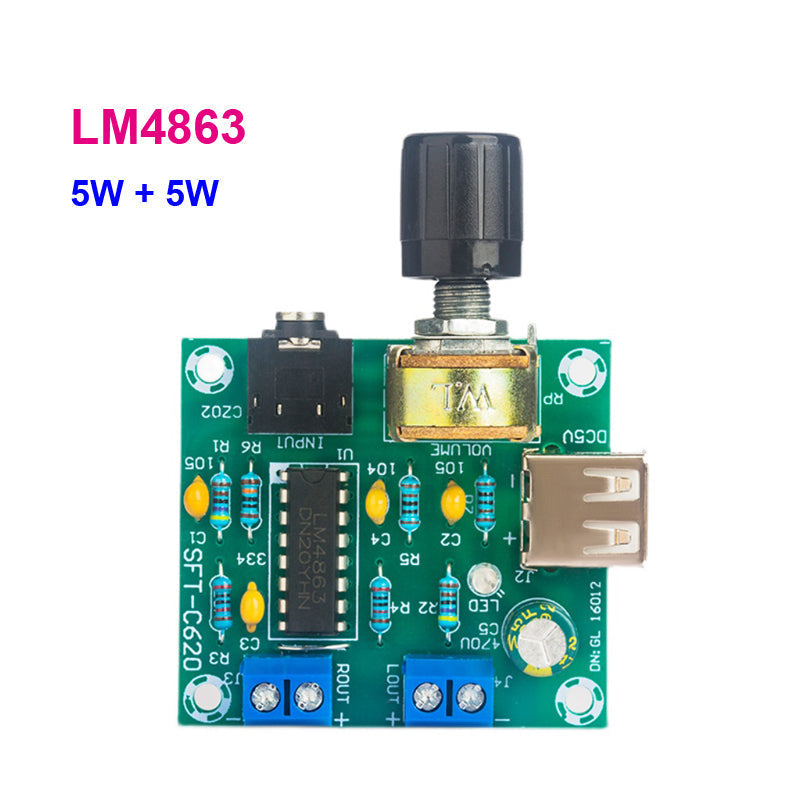 2*5W LM4863 Class AB Amplifier Board Stereo Dual Channel Home Theater USB Power Supply AUX Amp DC3-5V pcb assembly Customize