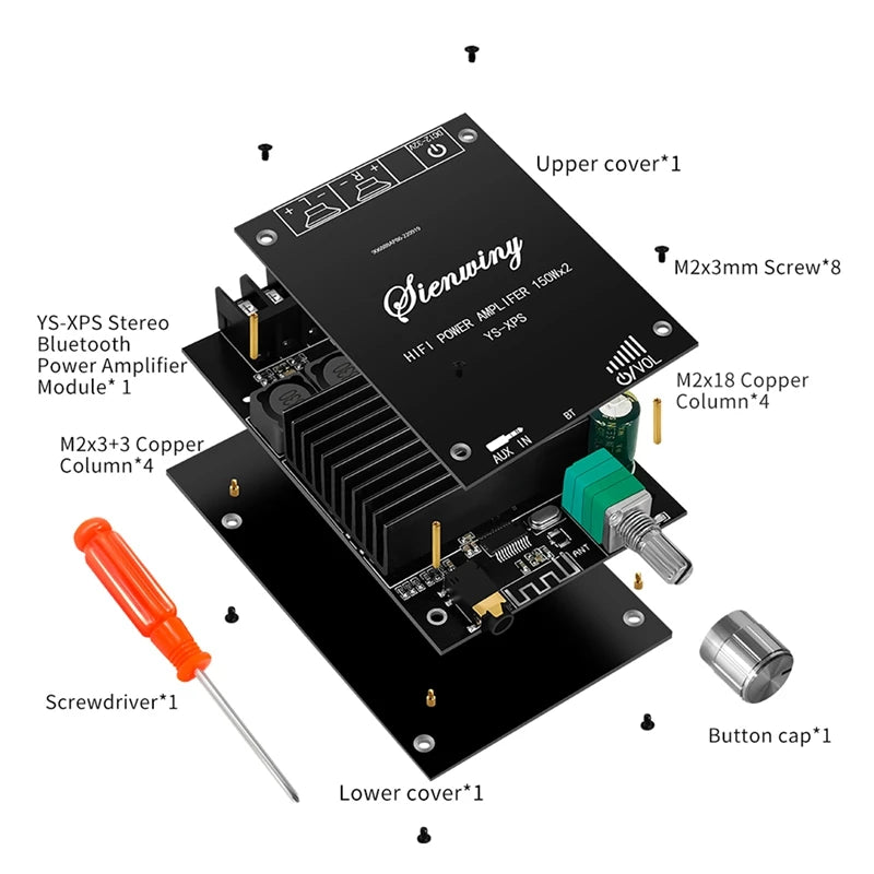 Custom LT-YS-XPS 2.0 Channel BT Audio Amplifier Board +Heat Sink TDA7498E 150Wx2 Dual-Channel Stereo Audio Module DC12-32V Manufacturer