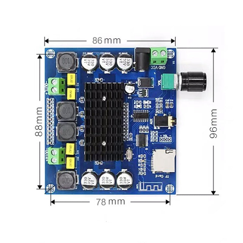 5.0 100W+100W TPA3116 Digital Audio Power Amp HiFi Sound Dual Channel Class D Stereo Aux TF Card Amplifier Board pcb assembly