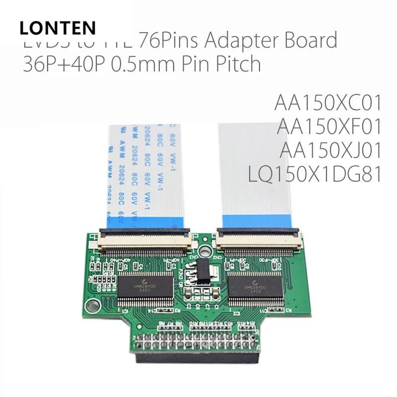 Custom Lonten BX-HC-AA150 LVDS to TTL Adapter board 36P+40P 2ch 8bit 76Pins 0.5mm For LCD AA150XC01 LQ150X1DG81 With 2 FFC/FPC Cables Manufacturer