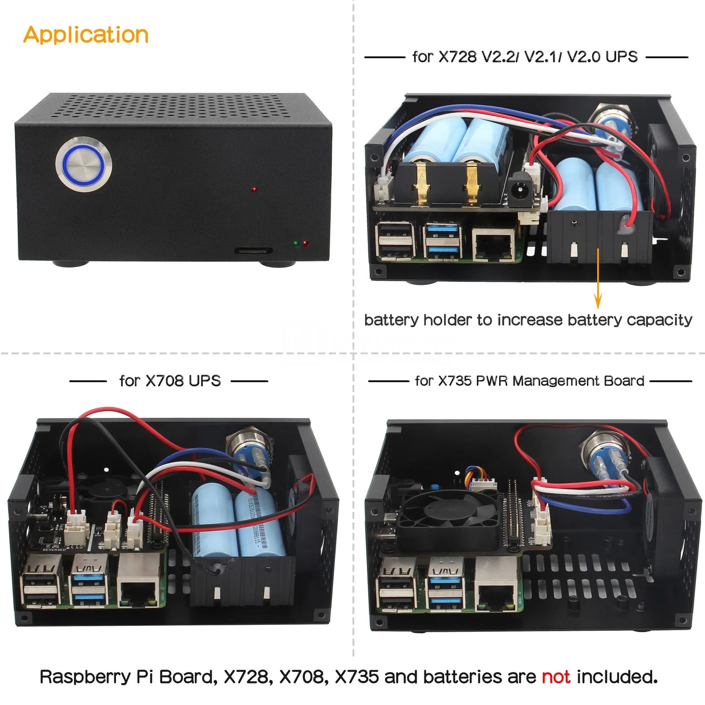 Custom X728-C1 Metal Case Met Koelventilator &amp; Power Schakelaar Voor Raspberry Pi 4 &amp; X728 V2.2/V2.1/V2.0 / X708 Ups/X735 Manufacturer