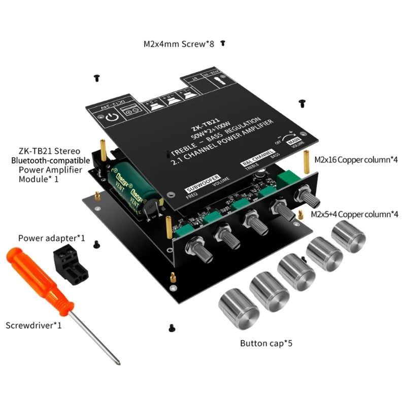 Custom LT-Digital Power Amplifier Module +Screwdriver, ZK-TB21 2.1 Channel High Low Tone 50Wx 2+100W Power Amplifier Board BLE5.0 G32B Manufacturer