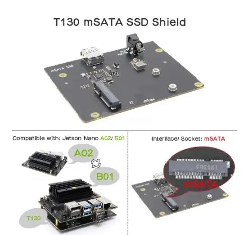 Custom Jetson Nano mSATA SSD Storage Expansion Board T130 with USB3.1 Jumper for NVIDIA Jetson Nano Developer Kit A02/ B01 Manufacturer