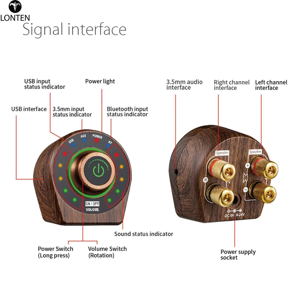 Custom Lonten TPA3116 Class D wireless 5.0 HIFI 2x50W Passive Stereo Amplifier Support 3.5mm AUX BT Type-C Play mini Speaker amp Manufacturer