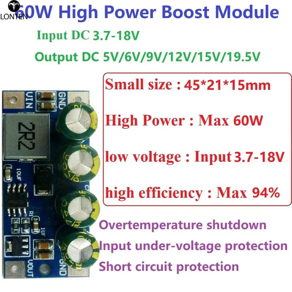 Custom 60W DC 3.7V-18V to 5V 6V 9V 12V 15V 19.5V Step-Up Boost DC DC Converter Molude for lead acid Car cigarette lighter PLC LED Manufacturer