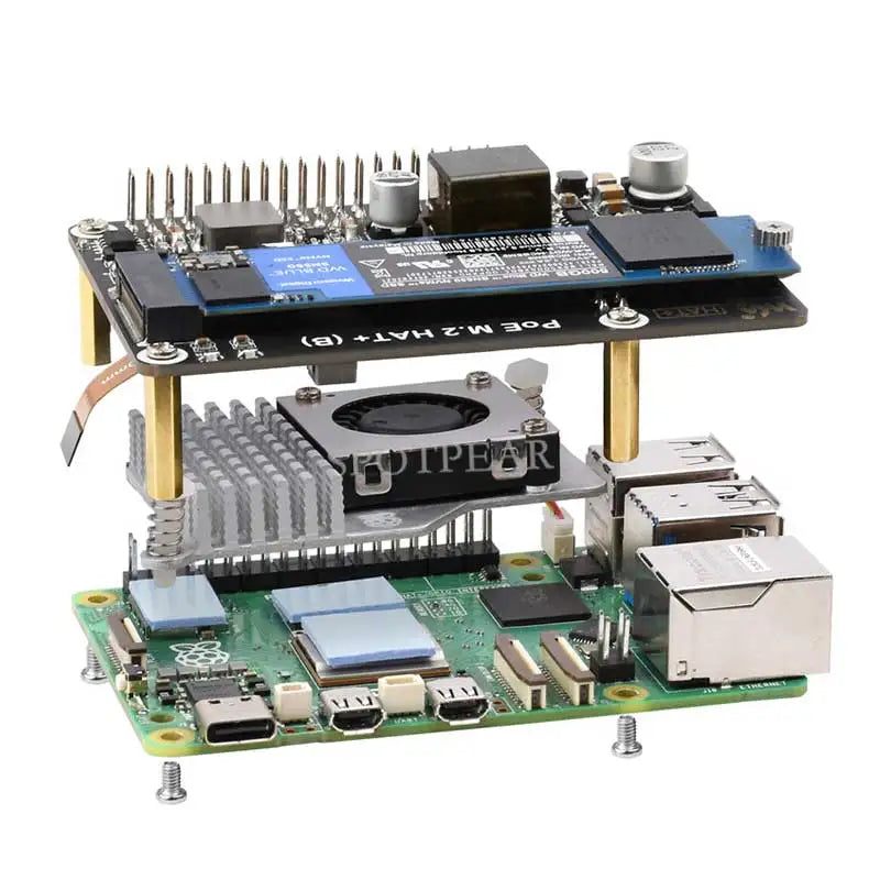 Custom Raspberry Pi 5 PoE Power PCIe M.2 NVMe SSD HAT PLUS (B) 2230/2242/2260/2280
