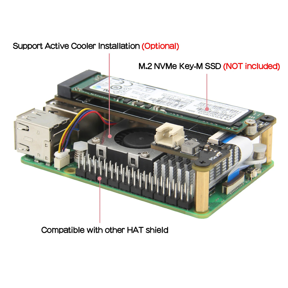 Custom  X1001 PCIe to NVMe M.2 SSD Shield Board for Raspberry Pi 5