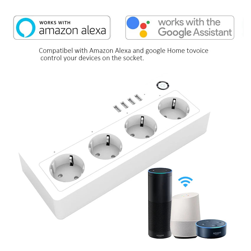 Custom Lonten Smart Plug Wifi Power Surge Protector Multiple Power Sockets 4 USB Port remote Control for Alexa Google Home wifi plug Manufacturer