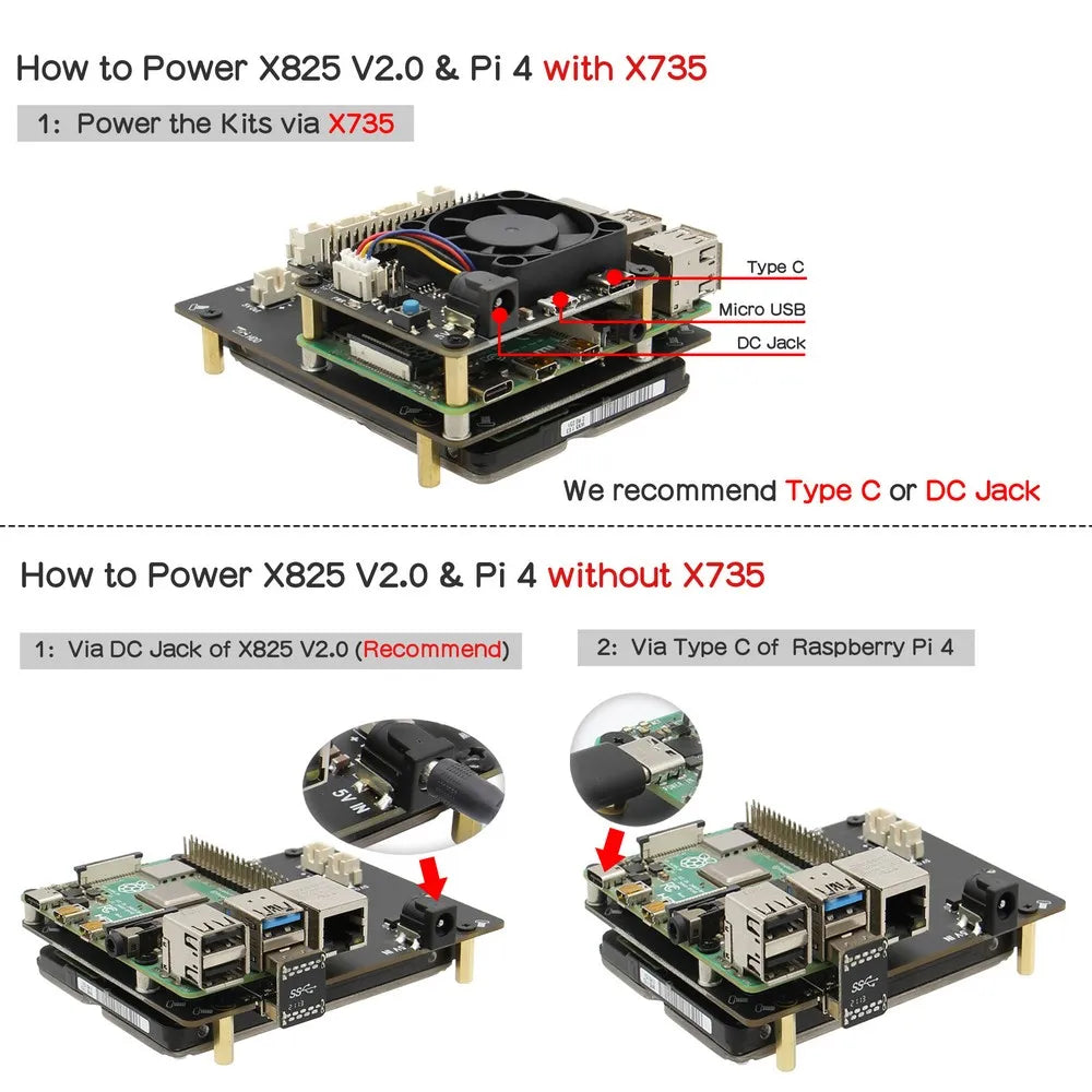 Custom Raspberry Pi 2.5 inch SATA HDD/SSD X825 V2.0 Board + X735 Board with Matching Metal Case for Raspberry Pi 4 Model B Manufacturer