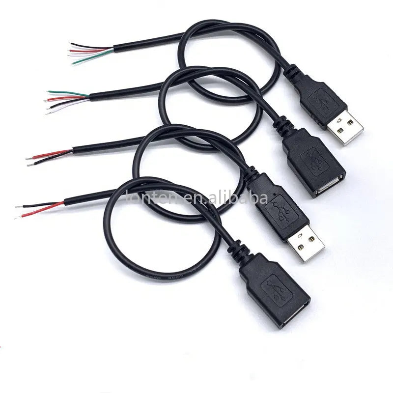 Custom 30cm Power Supply Cable 2 Pin USB 2.0 A Female male 4 pin wire Jack Charger charging Cord Extension Connector DIY 5V line Manufacturer