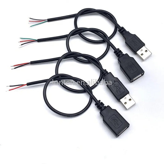 Custom 30cm Power Supply Cable 2 Pin USB 2.0 A Female male 4 pin wire Jack Charger charging Cord Extension Connector DIY 5V line Manufacturer