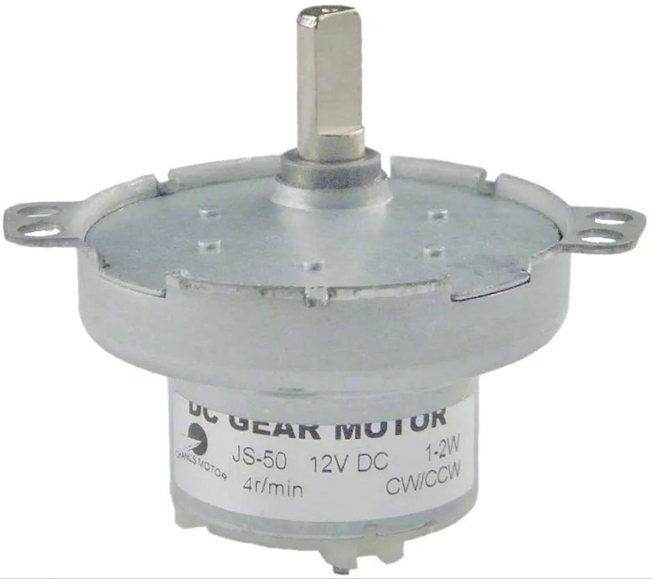 Custom Metal Outer Reduction Gear Box DC 12V JS-50 4RPM D-shaft CW/CCW Mini DC Gear Motor Manufacturer
