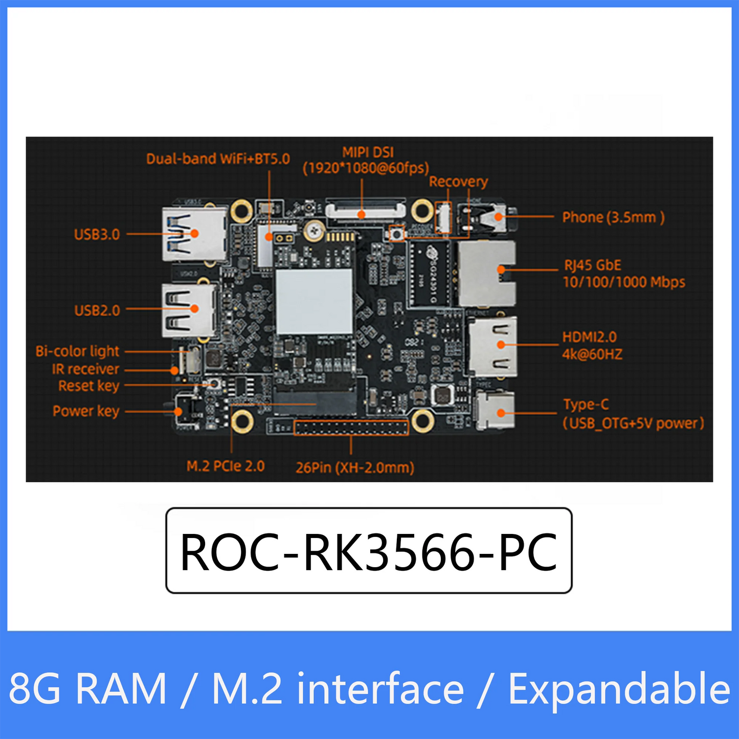 Custom Custom ROC-RK3566-PC Open Source Quad-Core 64-Bit Mini Computer Edge computing Cloud terminal,M.2 Interface,Expandable hard disk Manufacturer