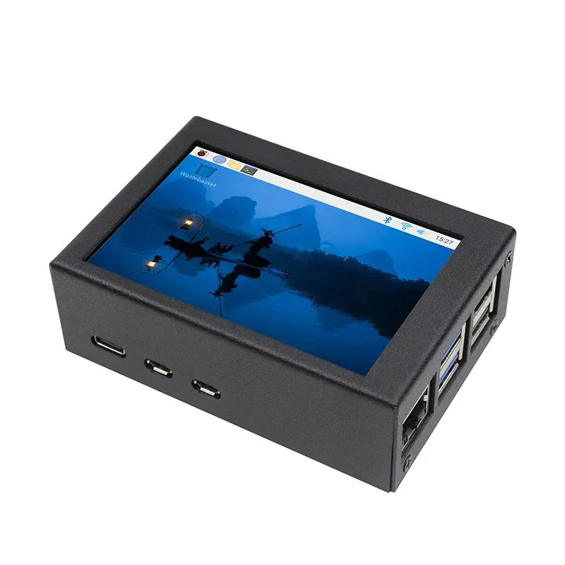 Raspberry Pi 5 3.5-inch Resistive Touch Screen - Metal Heat Dissipation Case with Integrated Cooling