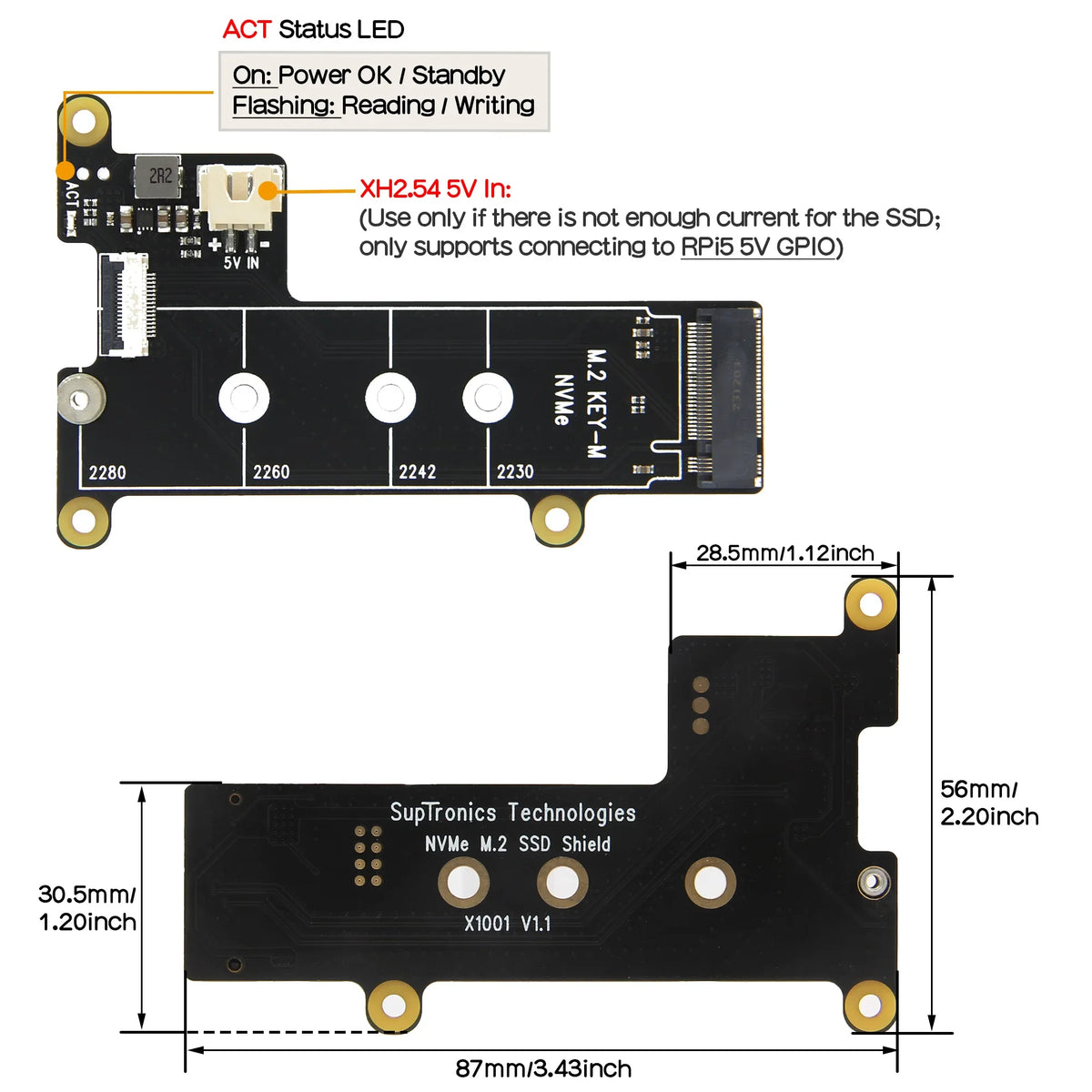 X1001 PCIe to NVMe Shield with P579 Metal Case for Raspberry Pi 5