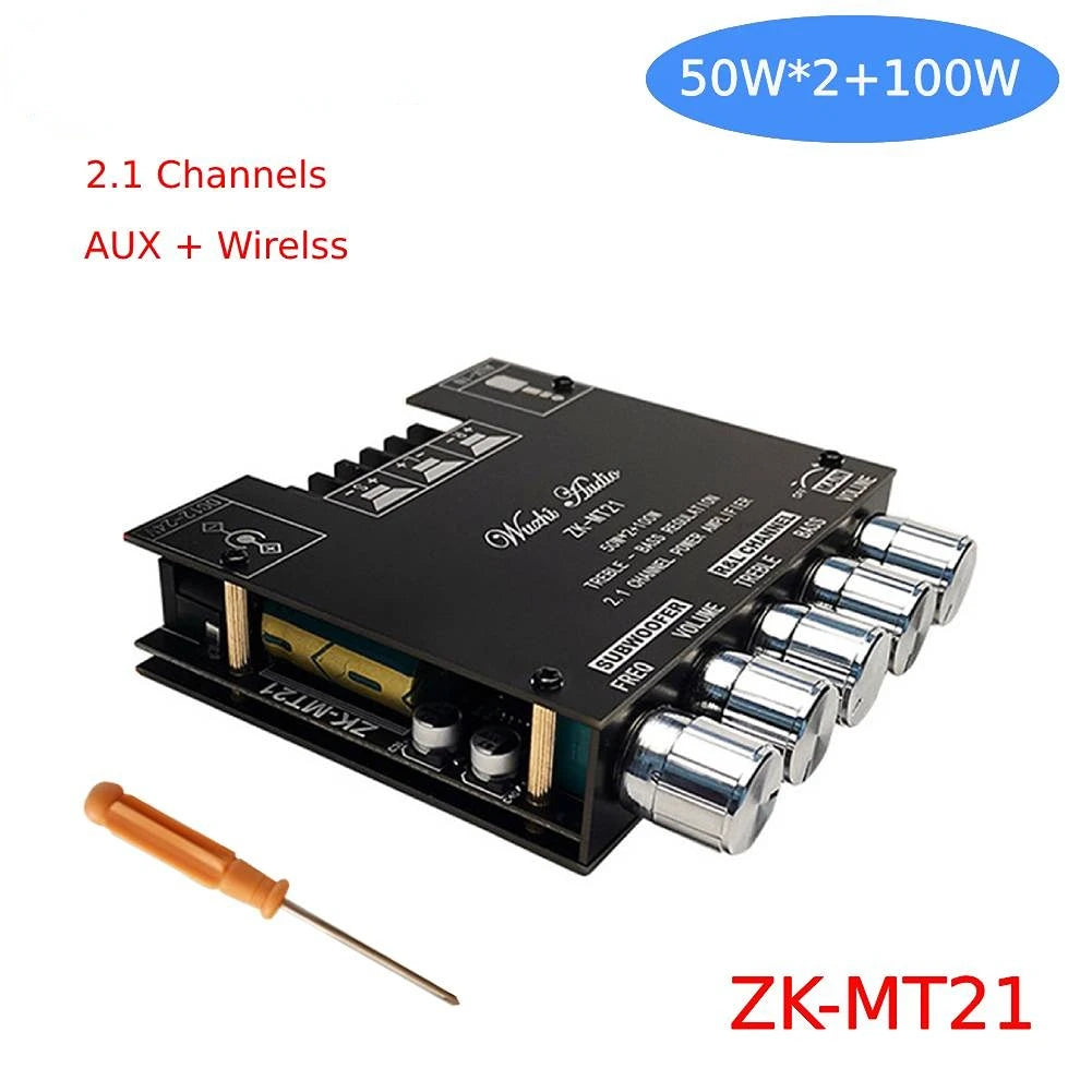 Custom LT-ZK-MT21 2x20W+100W 2.1 Channel Subwoofer Digital Power Amplifier Board AUX 12V 24V Audio Stereo BT 5.0 Bass Amp for Home Manufacturer